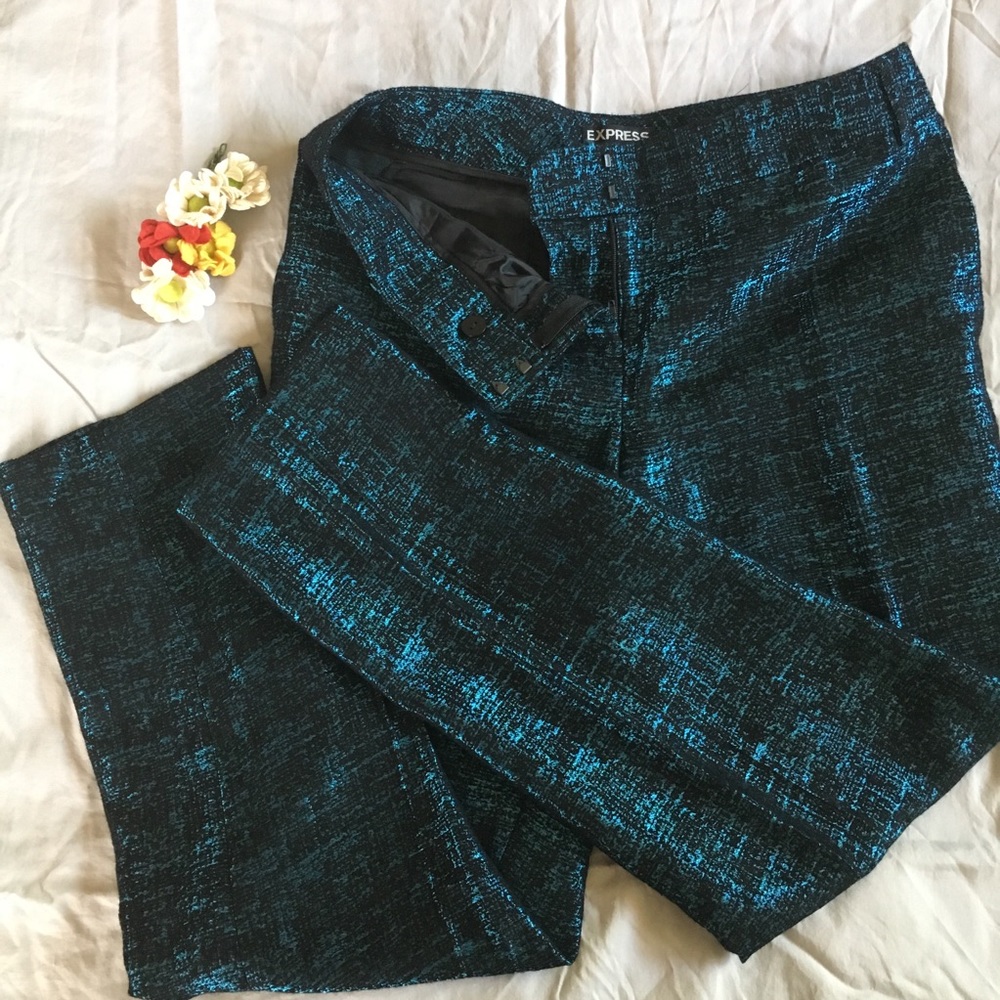 Express Editor ankle pants - black + blue shimmer